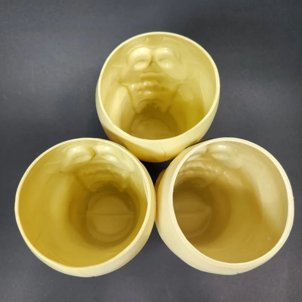 Halloween Skeleton Plastic Cups 3 Lot Mold Formed Silly Monsters 6 inch